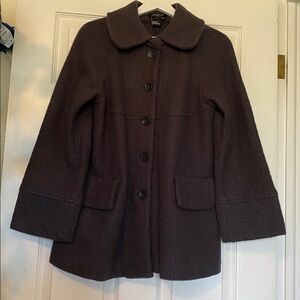 Sandro Paris 100% wool boiled wool boucle unlined button front swing jacket LP